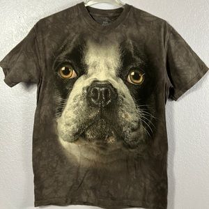 The Mountain French bulldog dog face tie-dye T-shirt, size large